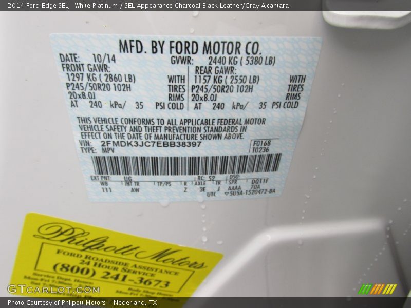 White Platinum / SEL Appearance Charcoal Black Leather/Gray Alcantara 2014 Ford Edge SEL