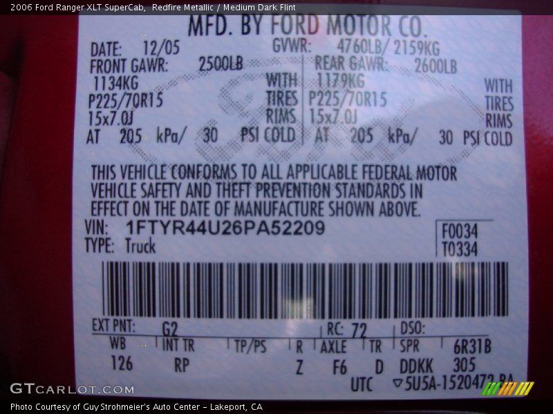 Redfire Metallic / Medium Dark Flint 2006 Ford Ranger XLT SuperCab