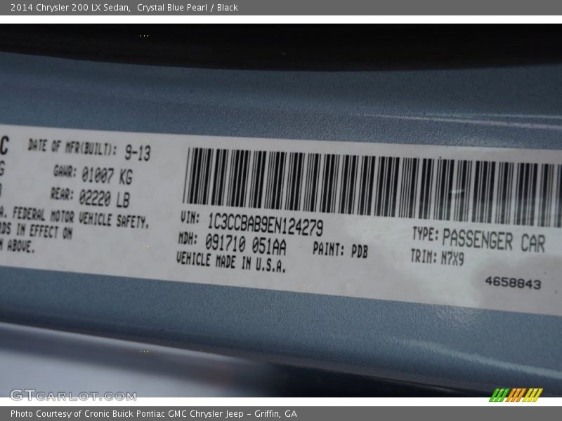 Crystal Blue Pearl / Black 2014 Chrysler 200 LX Sedan
