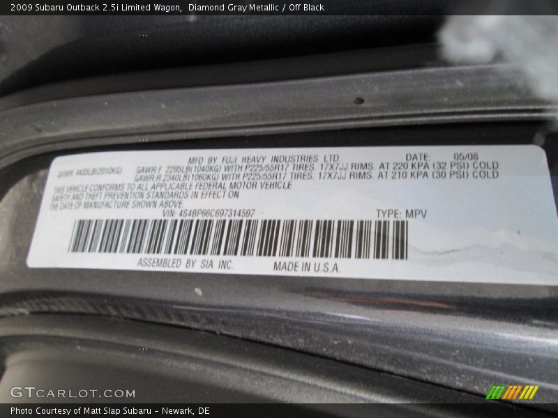 Diamond Gray Metallic / Off Black 2009 Subaru Outback 2.5i Limited Wagon