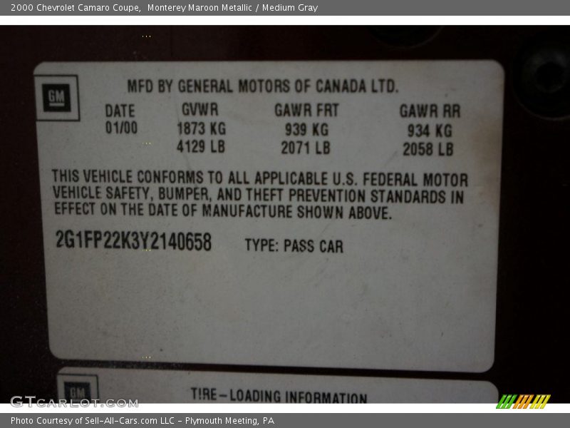 Monterey Maroon Metallic / Medium Gray 2000 Chevrolet Camaro Coupe
