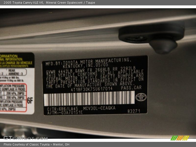 Mineral Green Opalescent / Taupe 2005 Toyota Camry XLE V6