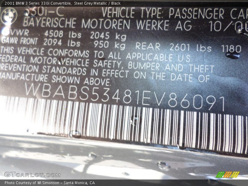 Steel Grey Metallic / Black 2001 BMW 3 Series 330i Convertible