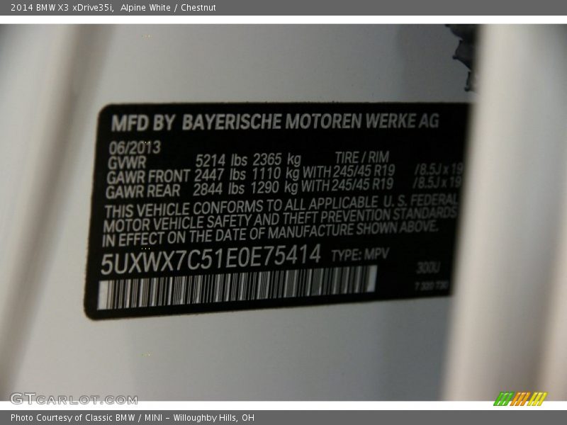 Alpine White / Chestnut 2014 BMW X3 xDrive35i