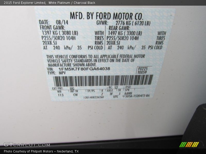 White Platinum / Charcoal Black 2015 Ford Explorer Limited