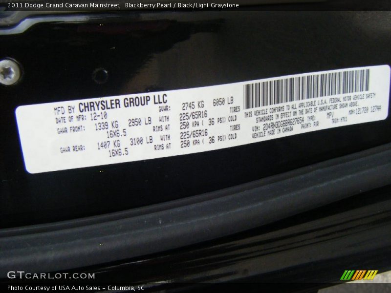 Blackberry Pearl / Black/Light Graystone 2011 Dodge Grand Caravan Mainstreet