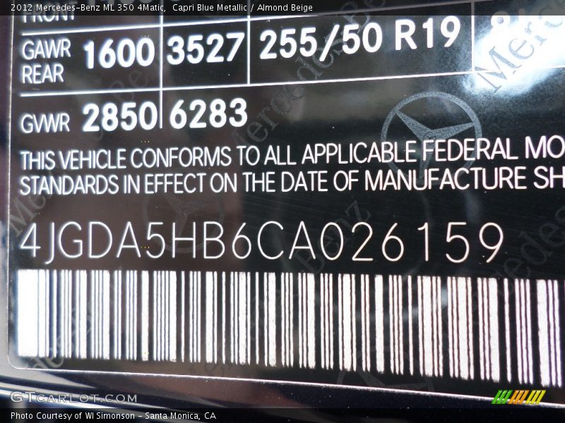 Capri Blue Metallic / Almond Beige 2012 Mercedes-Benz ML 350 4Matic
