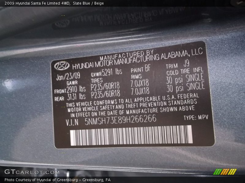 Slate Blue / Beige 2009 Hyundai Santa Fe Limited 4WD