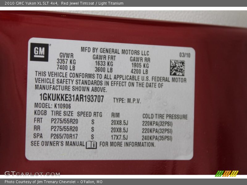 Red Jewel Tintcoat / Light Titanium 2010 GMC Yukon XL SLT 4x4