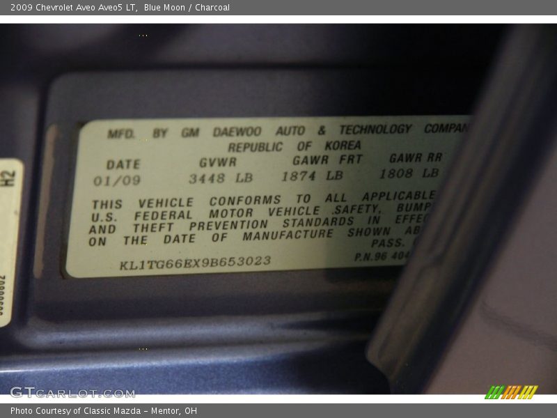 Blue Moon / Charcoal 2009 Chevrolet Aveo Aveo5 LT