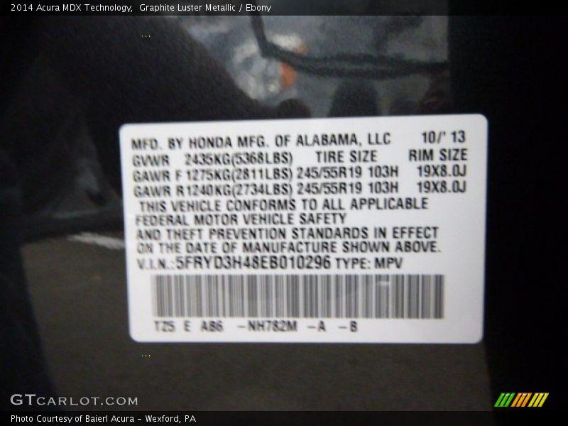 Graphite Luster Metallic / Ebony 2014 Acura MDX Technology