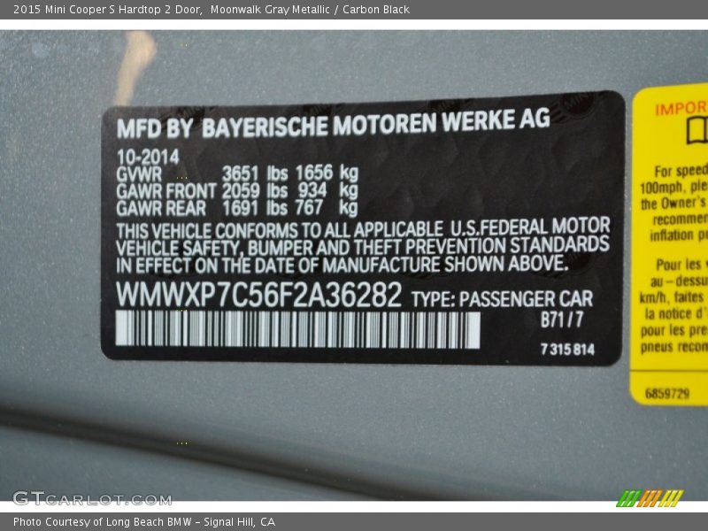 2015 Cooper S Hardtop 2 Door Moonwalk Gray Metallic Color Code B71