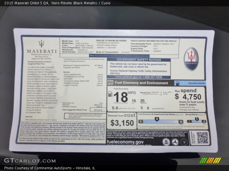  2015 Ghibli S Q4 Window Sticker