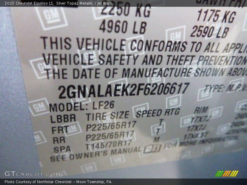 Silver Topaz Metallic / Jet Black 2015 Chevrolet Equinox LS