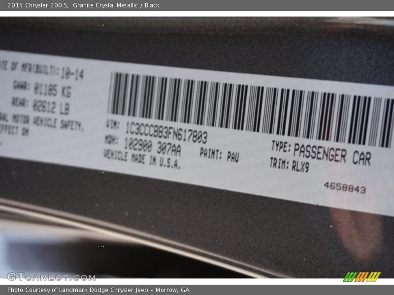 Granite Crystal Metallic / Black 2015 Chrysler 200 S