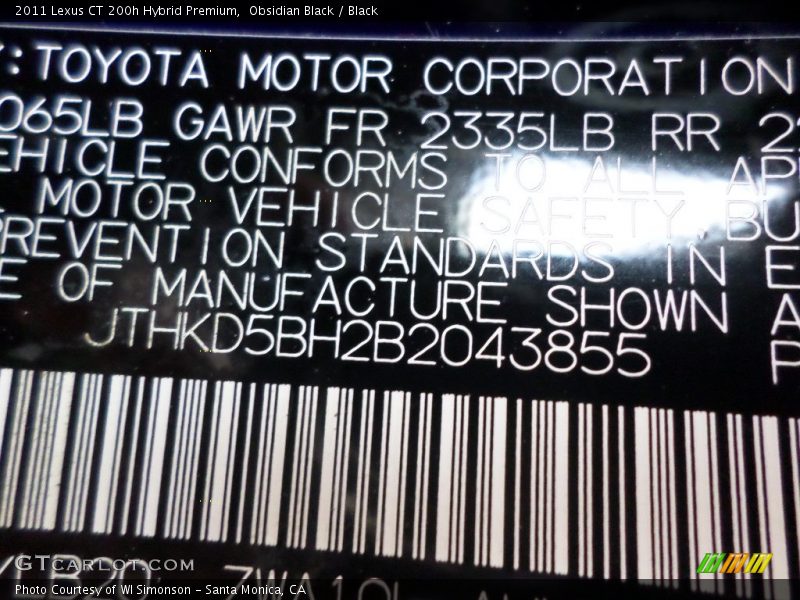 Obsidian Black / Black 2011 Lexus CT 200h Hybrid Premium