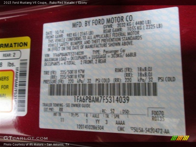 Ruby Red Metallic / Ebony 2015 Ford Mustang V6 Coupe