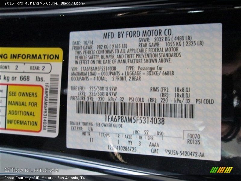 Black / Ebony 2015 Ford Mustang V6 Coupe