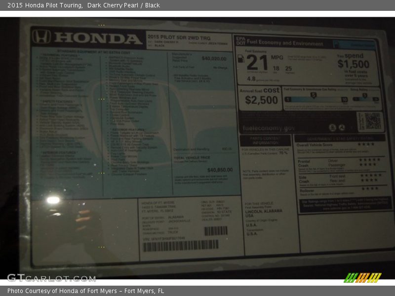 Dark Cherry Pearl / Black 2015 Honda Pilot Touring