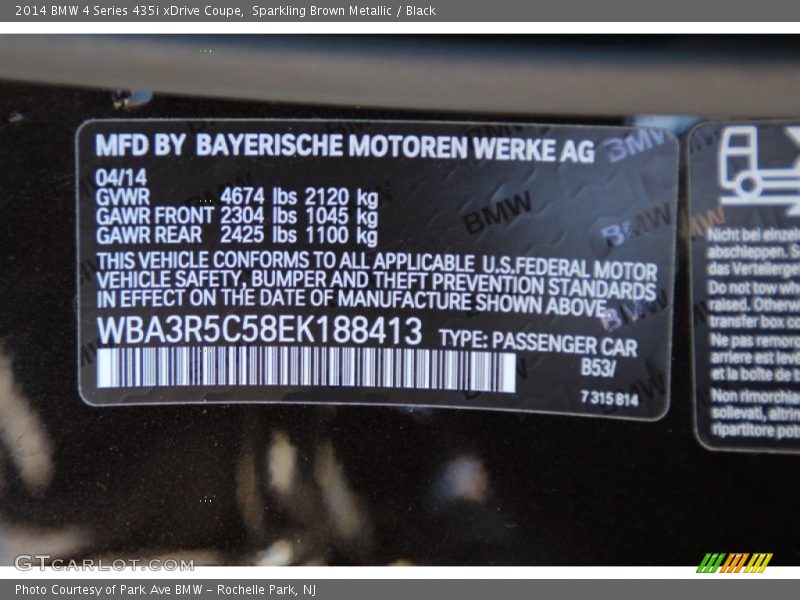 2014 4 Series 435i xDrive Coupe Sparkling Brown Metallic Color Code B53