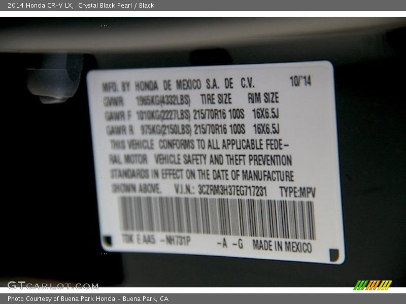 Crystal Black Pearl / Black 2014 Honda CR-V LX