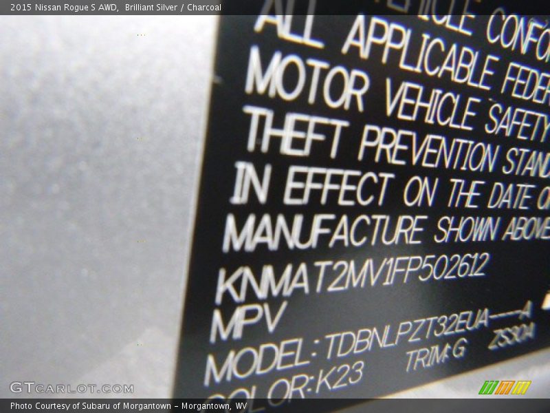 Brilliant Silver / Charcoal 2015 Nissan Rogue S AWD