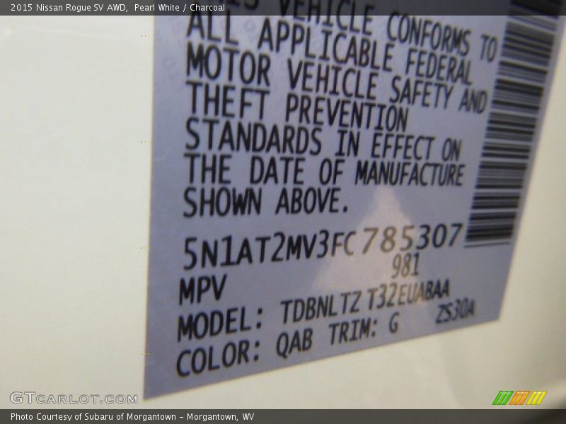 Pearl White / Charcoal 2015 Nissan Rogue SV AWD