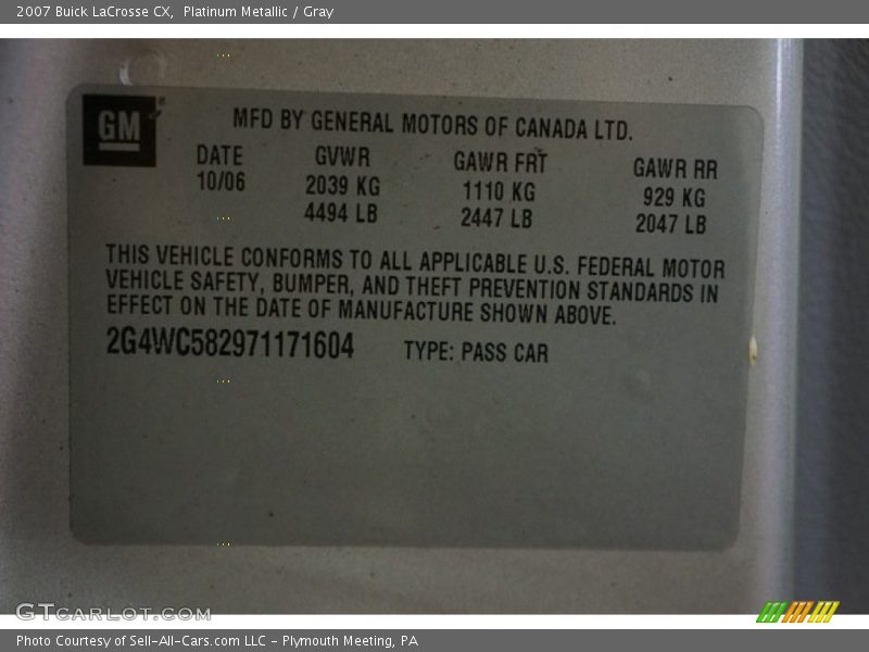 Platinum Metallic / Gray 2007 Buick LaCrosse CX