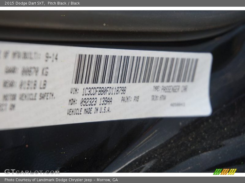 Pitch Black / Black 2015 Dodge Dart SXT