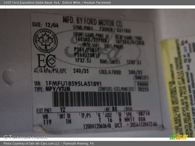 Oxford White / Medium Parchment 2005 Ford Expedition Eddie Bauer 4x4