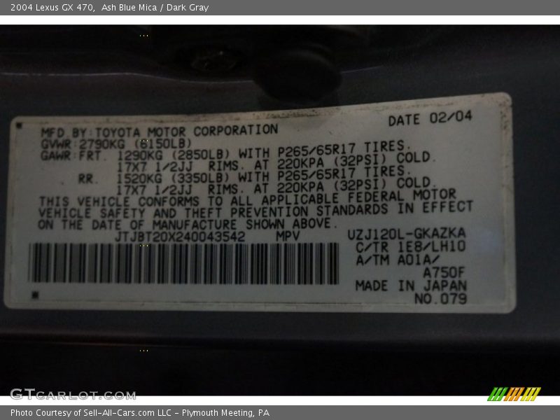 Ash Blue Mica / Dark Gray 2004 Lexus GX 470