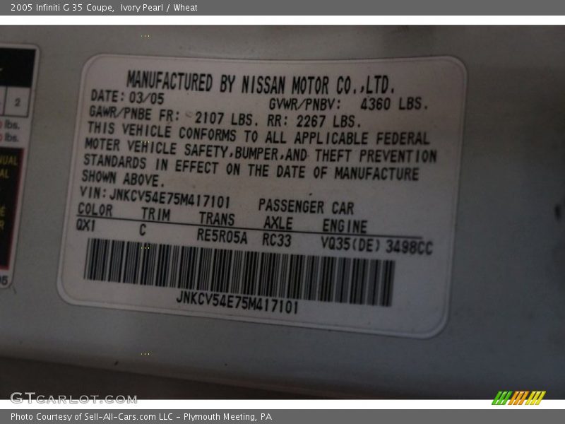 Ivory Pearl / Wheat 2005 Infiniti G 35 Coupe