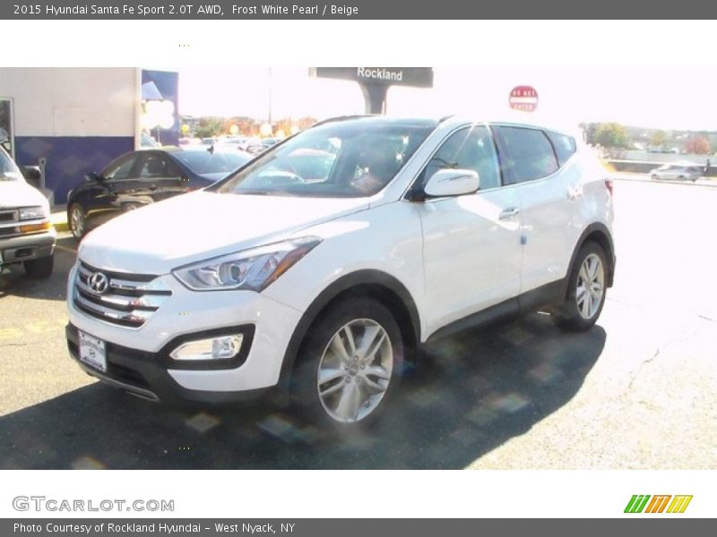 Frost White Pearl / Beige 2015 Hyundai Santa Fe Sport 2.0T AWD