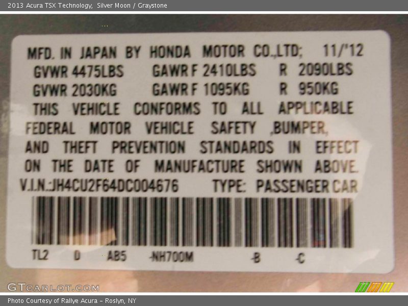 Silver Moon / Graystone 2013 Acura TSX Technology