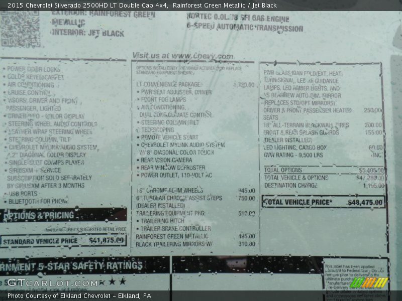  2015 Silverado 2500HD LT Double Cab 4x4 Window Sticker