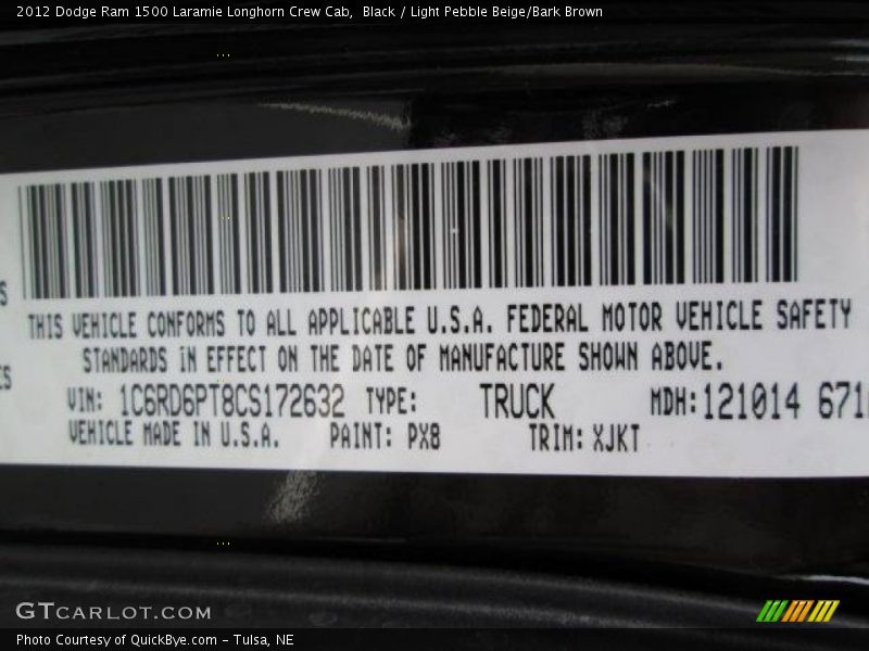Black / Light Pebble Beige/Bark Brown 2012 Dodge Ram 1500 Laramie Longhorn Crew Cab