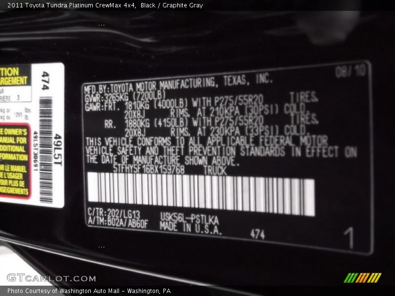 Black / Graphite Gray 2011 Toyota Tundra Platinum CrewMax 4x4