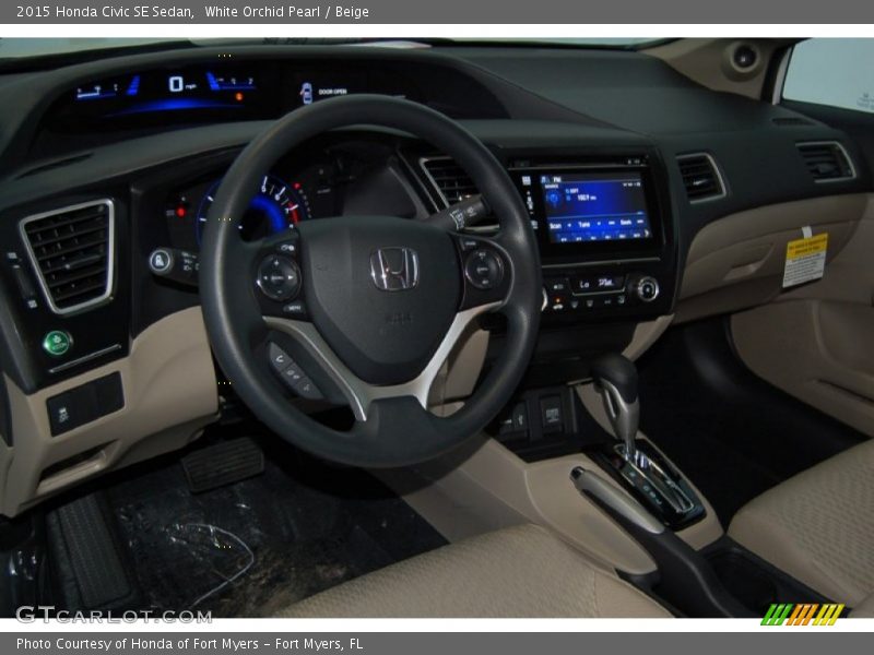 White Orchid Pearl / Beige 2015 Honda Civic SE Sedan