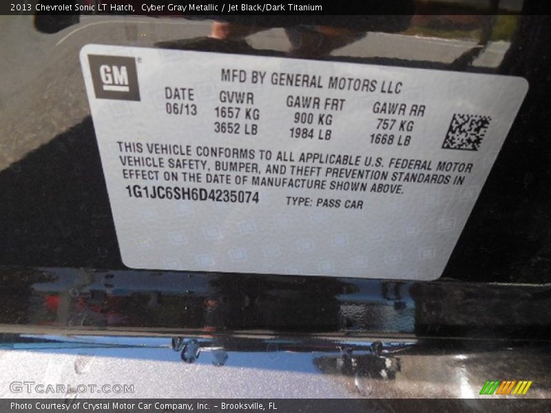 Cyber Gray Metallic / Jet Black/Dark Titanium 2013 Chevrolet Sonic LT Hatch