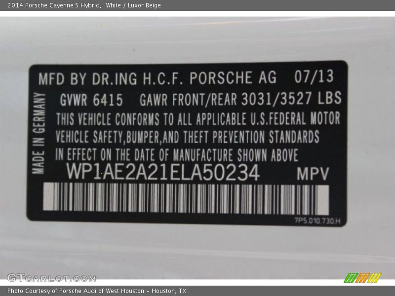 White / Luxor Beige 2014 Porsche Cayenne S Hybrid