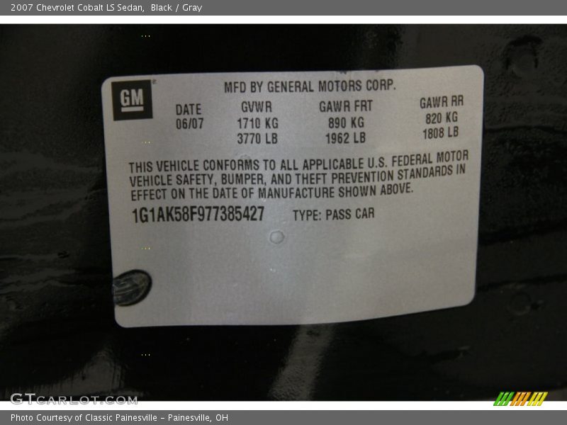 Black / Gray 2007 Chevrolet Cobalt LS Sedan