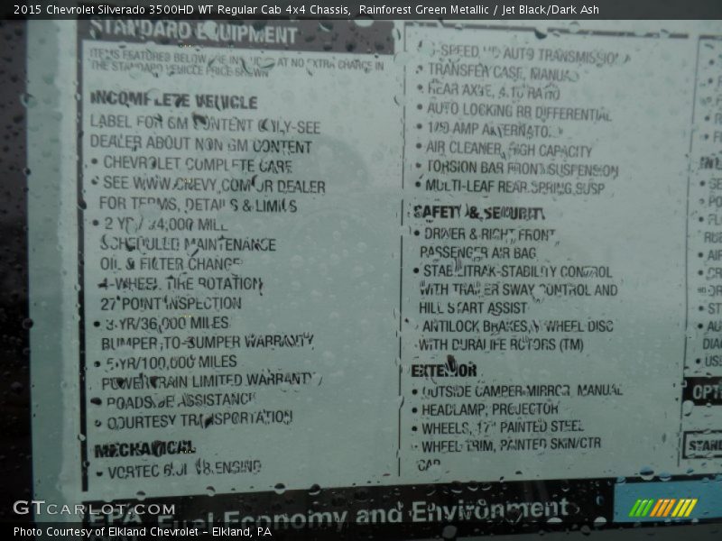  2015 Silverado 3500HD WT Regular Cab 4x4 Chassis Window Sticker