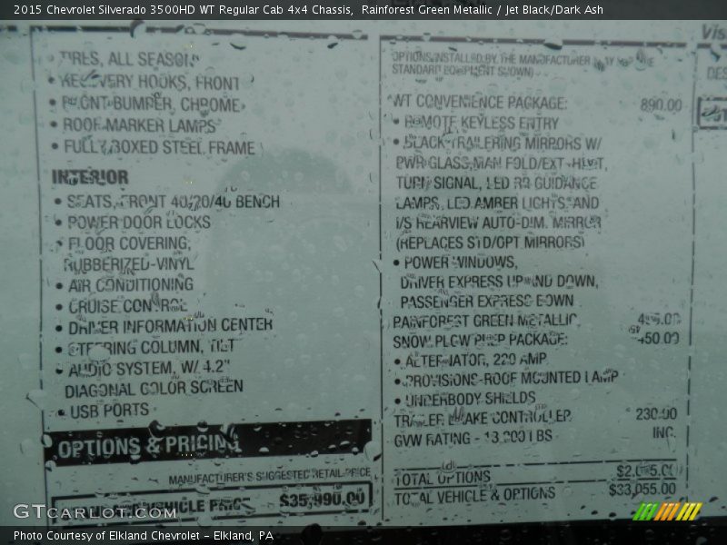  2015 Silverado 3500HD WT Regular Cab 4x4 Chassis Window Sticker