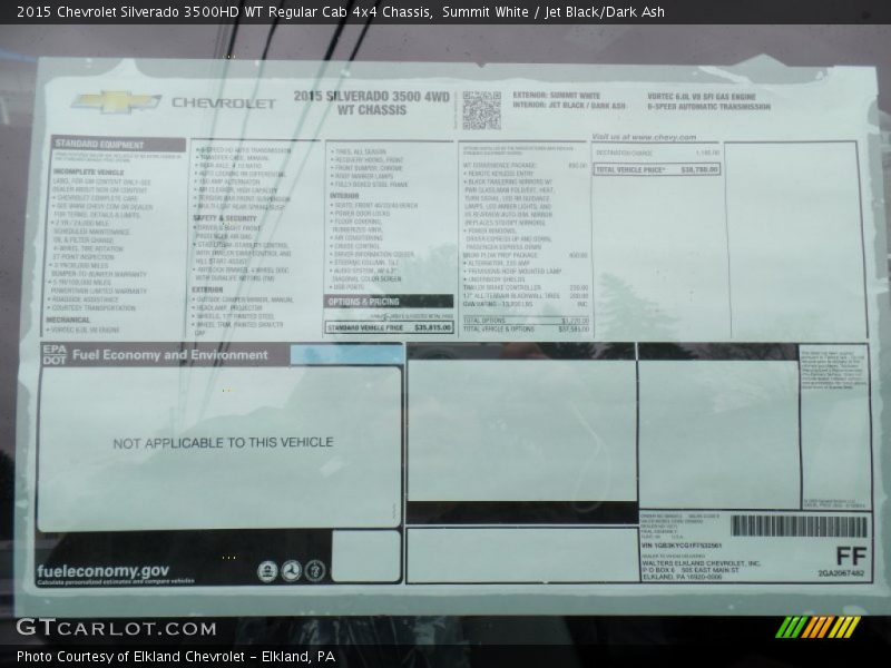  2015 Silverado 3500HD WT Regular Cab 4x4 Chassis Window Sticker