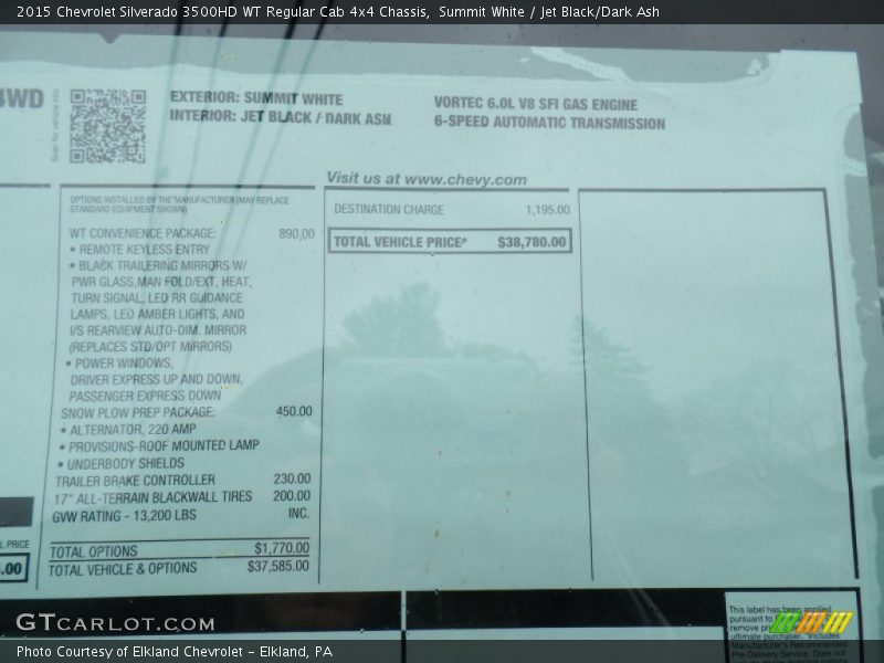 Summit White / Jet Black/Dark Ash 2015 Chevrolet Silverado 3500HD WT Regular Cab 4x4 Chassis
