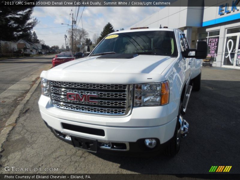 Summit White / Cocoa/Light Cashmere 2013 GMC Sierra 3500HD Denali Crew Cab 4x4 Dually