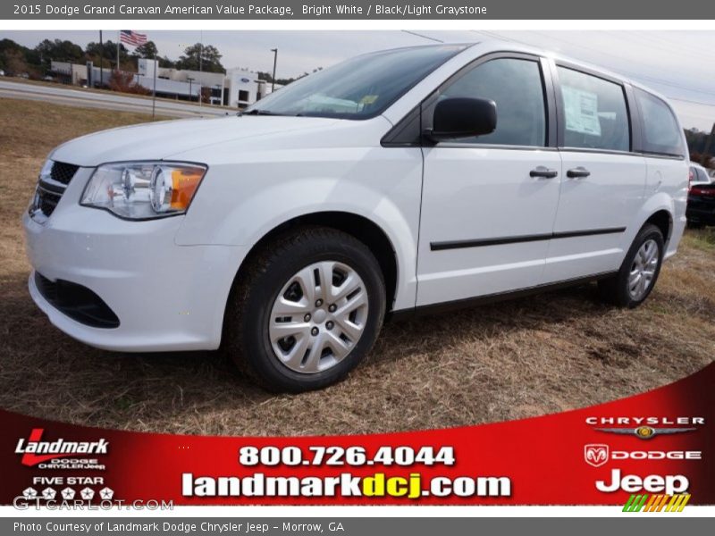 Bright White / Black/Light Graystone 2015 Dodge Grand Caravan American Value Package