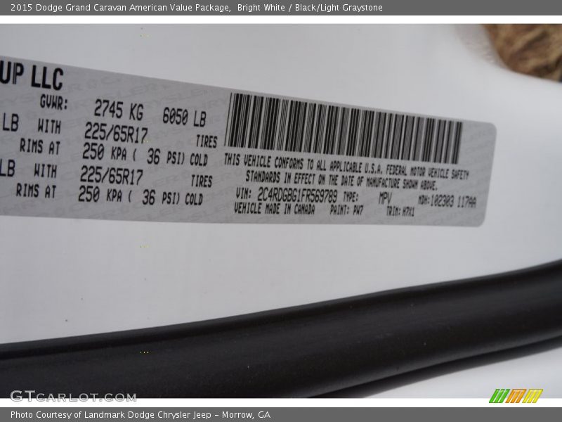 Bright White / Black/Light Graystone 2015 Dodge Grand Caravan American Value Package