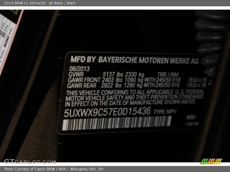 Jet Black / Black 2014 BMW X3 xDrive28i