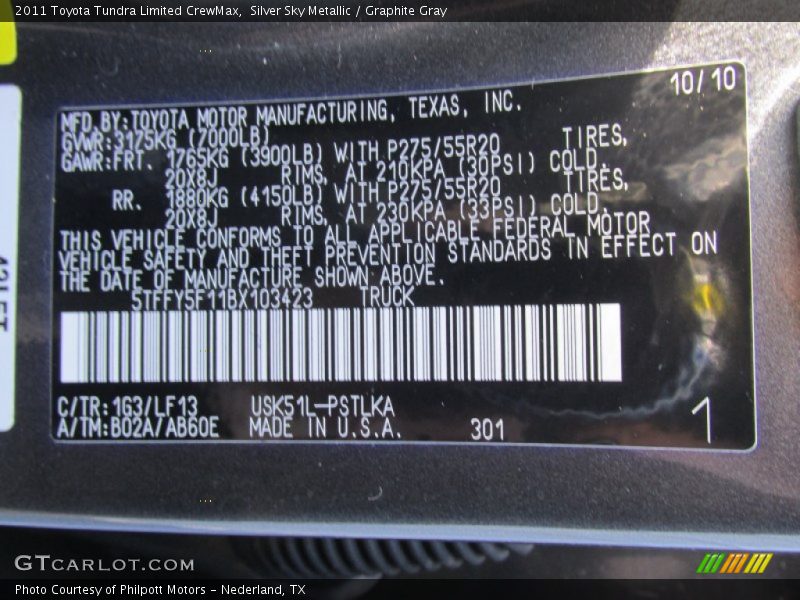 Silver Sky Metallic / Graphite Gray 2011 Toyota Tundra Limited CrewMax